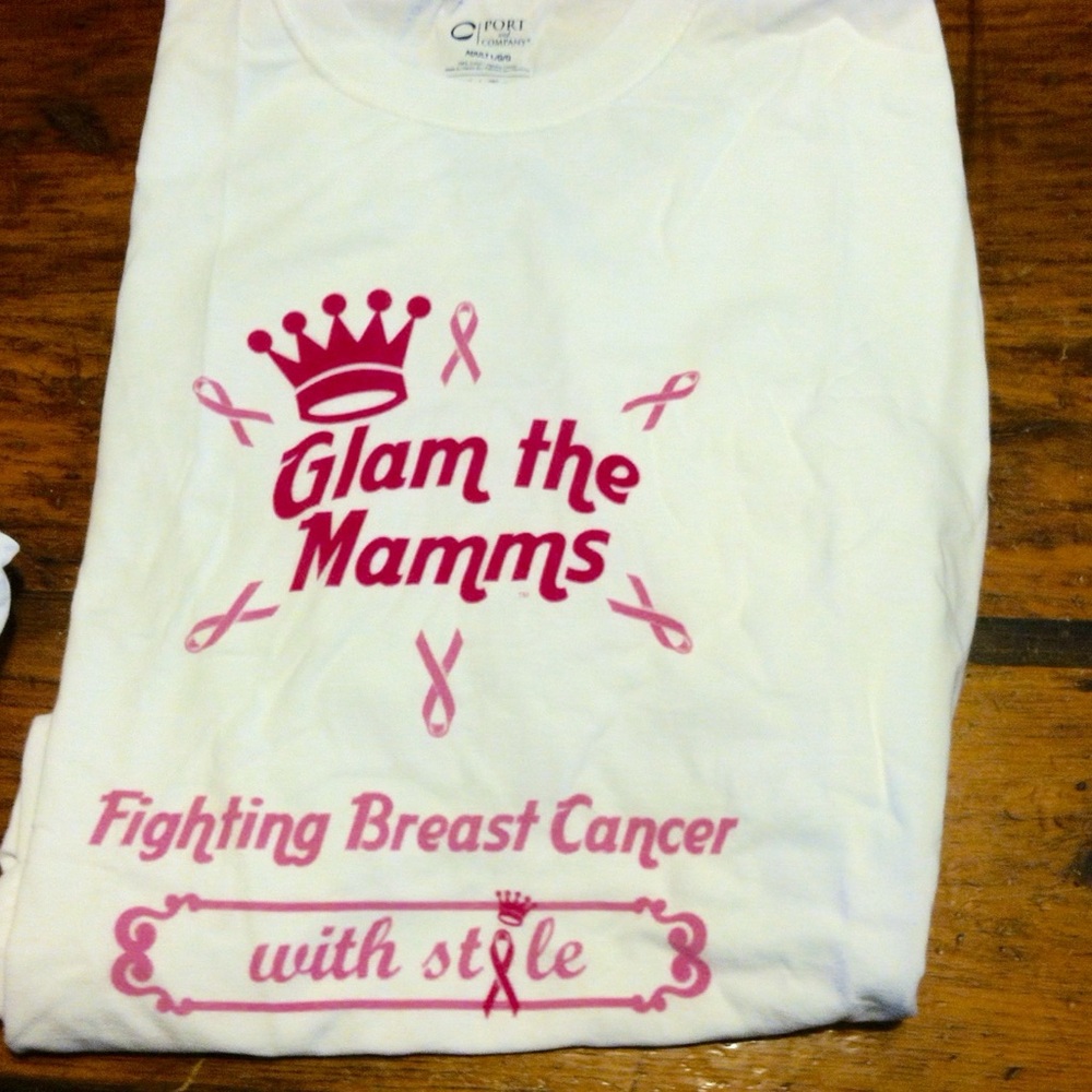 L White T-Shirt with Pink Breast Cancer Awareness Design (new, no tags)